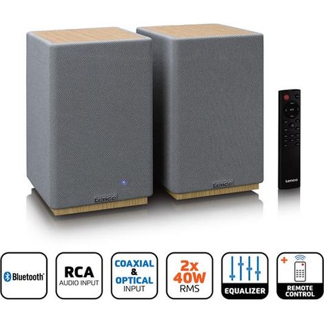 Enceintes bibliothèques actives/passives LENCO SPB-241WDGY Gris Bluetooth 5.3 2 x 40 W RMS