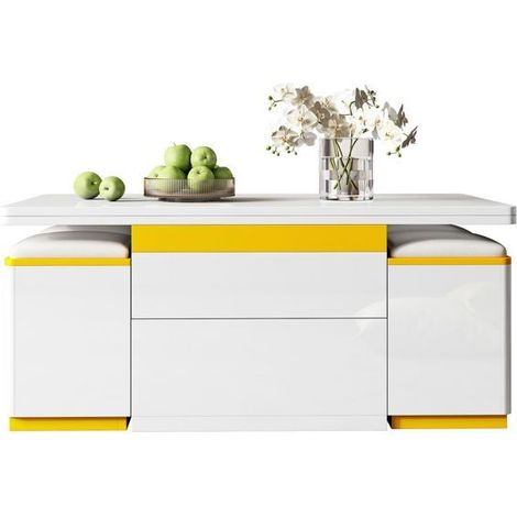 Table basse 100x50x40, plateau blanc haut brillant table basse salon, multifonctionnelle hauteur réglable, plateau relevable (1/5)