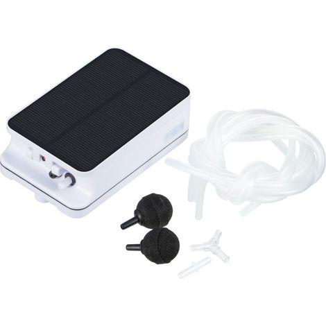 Pompe À Air Solaire - 2200 mAh - Pour Bassin Jardin Étang Aquarium - Fonctionnement Silencieux 50 dB - Avec Panneau Solaire Réglable