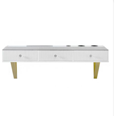 Coiffeuse murale avec 3 tiroirs, plateau en verre, support pour tablette et porte-gobelet blanche 120×40×45 cm (L×H×P) (sans miroir LED)