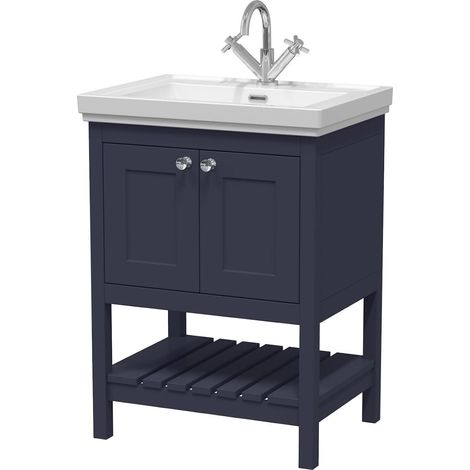 600mm Bathroom Vanity Unit Wash Basin Sink Cabinet Furniture Blue Traditional (1/4)