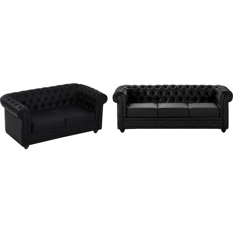 Divano 3 e 2 posti in Similpelle Nero - CHESTERFIELD (1/5)