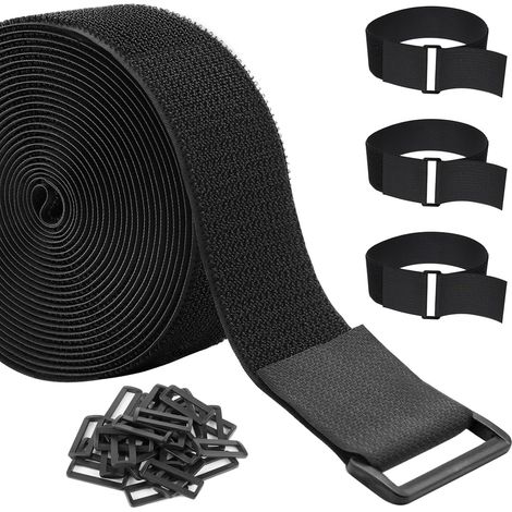 Serre-câbles robustes de 5 cm x 5 m avec 15 boucles, sangles auto-agrippantes découpables, serre-câbles longs réglables, noirs (1/5)