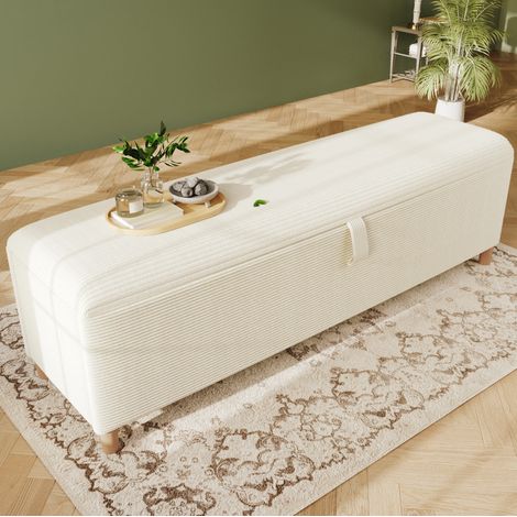 Banc de lit avec rangement 165 x 38 cm, en tissu côtelé beige DESVIAE (1/5)