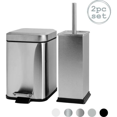 Ensemble brosse de toilette carrée et poubelle Harbour Housewares – Métal brossé (1/5)