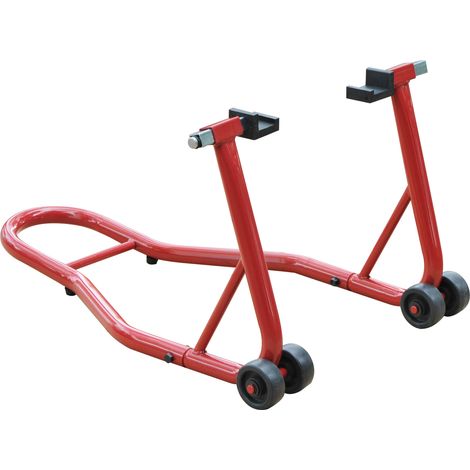 Béquille arrière pour moto 150 kg avec fourches en U et en L réglables, élévateur en acier pour l'entretien et la réparation – Rouge