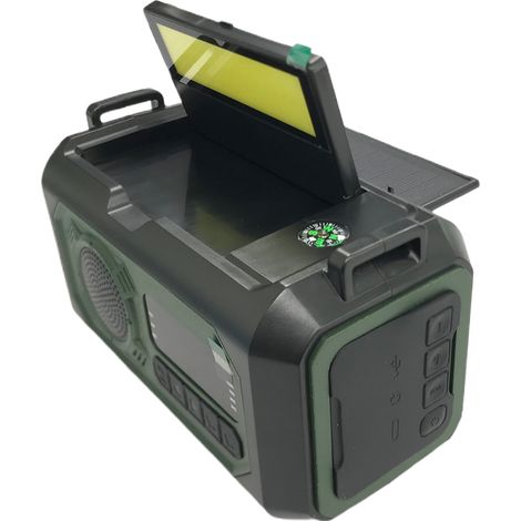 Radio d'urgence à manivelle portable AM FM WB météo alerte SOS solaire rechargeable batterie 12000mAh USB lampe LED camping rando survie vert (1/5)