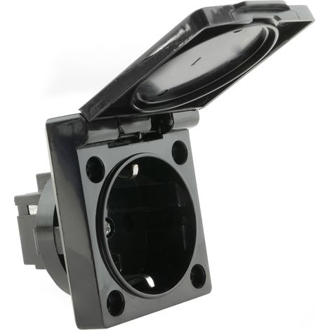 Prise schuko encastrable IP44 – Protection contre l'humidité et la poussière – 3680W (16A) – Couverture noire pour installations intérieures et extérieures – Bematik (1/5)