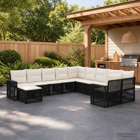 Set Divano da Giardino 11 pcs Nero e Bianco Crema polyrattan vidaXL (1/5)