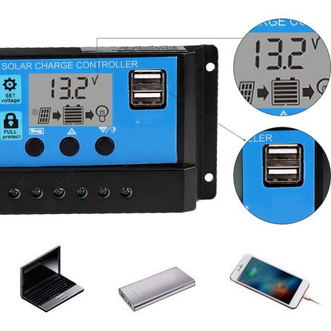 Contrôleur de charge solaire automatique 40A 12V 24V, contrôleur PWM (40A) (1/5)