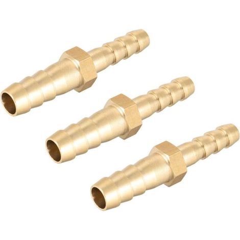 Raccord Cannelé Tuyau Laiton Réducteur à Ardillon Droit Connecteur Coupleur Adaptateur Barb Tuyau ID 8mm x 6mm (3pcs) (1/5)