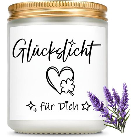 Duftkerze im Glas mit Spruch "Glückslicht" Lavendel 200g