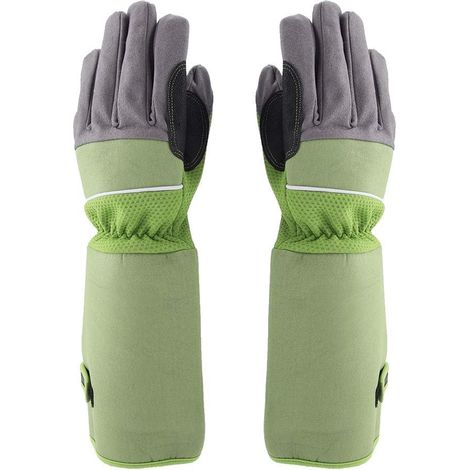 Gardening Protection Against Rosethorn Rose Garden Leather Glove with Extra Long Forearm, Reinforced Palm and Fingertips for Gardening (Green) (1/5)