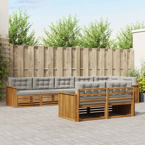 vidaXL Outdoor-Sofagarnitur mit Kissen 8 pcs Natürlich und Hellgrau (1/5)