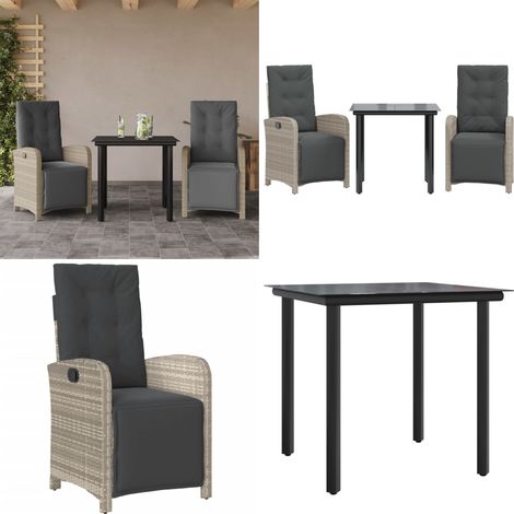 Set da Bistrò 3 pz con Cuscini Grigio Chiaro in Polyrattan - Tavolo da giardino - Cuscini da seduta