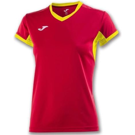 Maillot De Football Femme - Col En V - Technologie Micro-Mesh Et Dry Mx - Respirant - Manches Courtes - Rouge Jaune