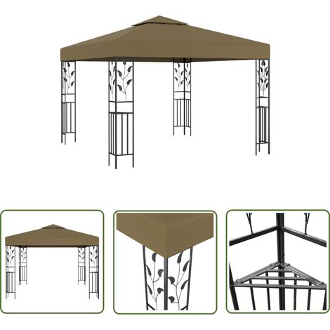 The Living Store Tonnelle 3x3 m Taupe 180 g/m² - Belvédère - Tonnelle - Abri Solaire - Parasol - Jardin (1/5)