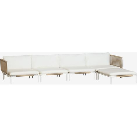 Conjunto de jardín con sofá modular de 4 piezas con 2 módulos esquineros y puff en acero Roubly SKLUM