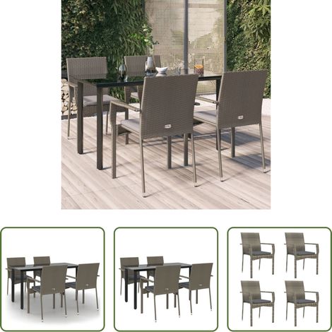 vidaXL Rattanmöbel - 5-tlg. Garten-Essgruppe mit Kissen Schwarz und Grau Poly Rattan (1/5)