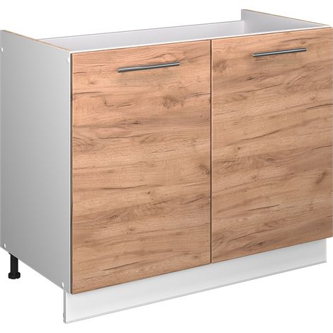 Mueble bajo para fregadero Fame-Line, Roble dorado/Blanco, 100 cm, ET Roble, Vicco (1/5)