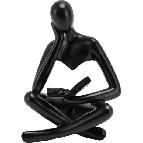 Thinker Reading Statue Resin Sitting Figure Abstract Art Ornament for Living Room Cabinet Decoration Black (1/5)
