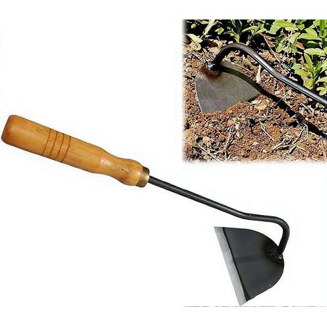 Houe de jardin creuse à manche en acier trempé, râteau désherbeur fer et acier carbone, outil arrachage manuel jardinage