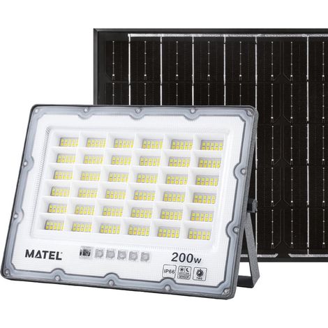LED-Projektor mit programmierbarem Solarpanel und Fernbedienung (200W 3CCT 2000lm) IP65 25,2x18cm grau