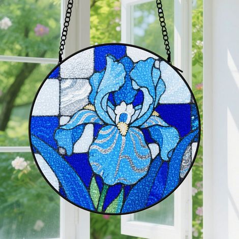 Suspension en vitrail - Attrape-soleil unique coloré minimaliste, décoration porte fenêtre, cadeau Fête des Mères, Noël pour femme, homme 15 cm (1/5)