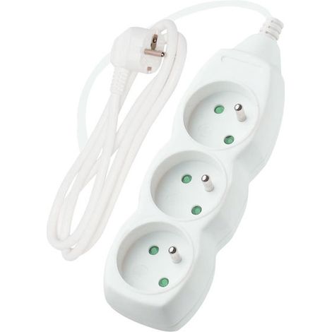 Rallonge électrique à 3 prises, blanche, 5 m (1/4)