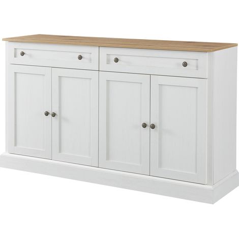 Großes Sideboard mit 4 Türen und 2 Schubladen 150 x 40 x 86 cm Weiß und Naturholz MODENUIT (1/5)