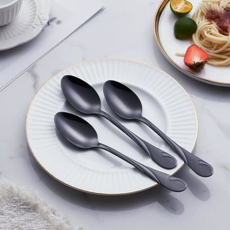 Ensemble de Cuillères à Soupe Noires,19,3 cm Cuillères de Table en Inoxydable Noir Brilnt,Ensemble de 6 Noir noir (1/5)