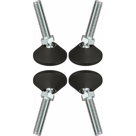 Lot de 4 vis de pied réglables en acier galvanisé zingué – Plateau en plastique noir – Longueur 45mm – Capacité 500kg – M10 (1/2)