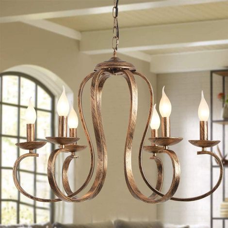 Ganeed Bronze Chandeliers,Retro Iron Pendant Chandelier,6-Lights Candle Rustic Hanging Light,Industrial Farmhouse Ceiling Pendant Light Fixture,Adjustable Height Kitchen Island Lighting