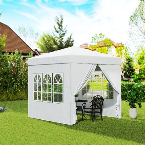 Carpa Plegable Pop-up 2,5x2,5 m con 4 Paredes Laterales Anti-UV Altura Ajustable y Bolsa de Transporte Blanco