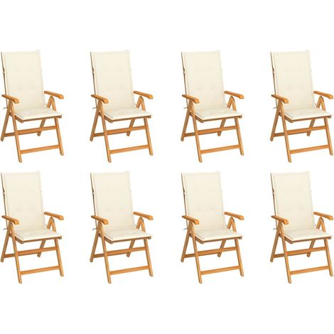 8 pcs Chaises inclinables avec coussins, Chaises à dîner, Fauteuils de jardin Teck solide BGT39679 (1/5)
