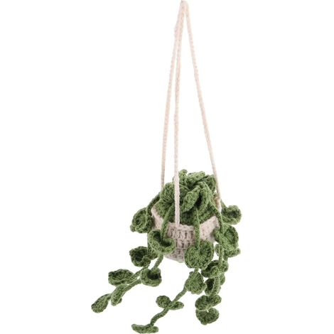 Plante artificielle suspendue ibasenice dans un panier en crochet pour rétroviseur de voiture (1/5)