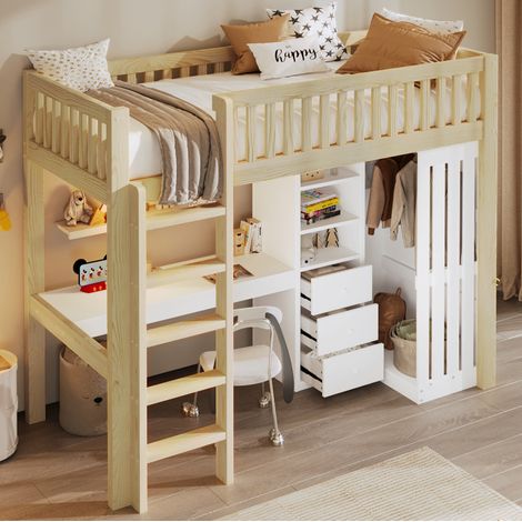 Cama alta con escritorio y armario 90x200 OKMYHOME (1/5)
