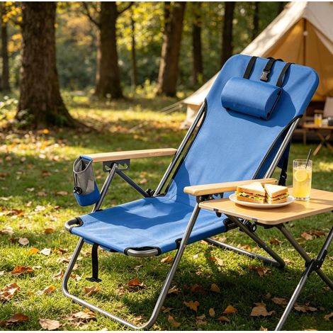 Blaue klappbare Gartenstuhl mit 4-fach verstellbarer Rückenlehne (1/5)