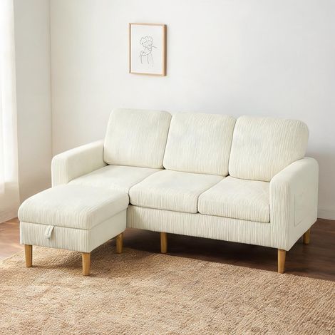 Canapé beige en velours côtelé polyester 192 x 138 x 85 cm (1/5)