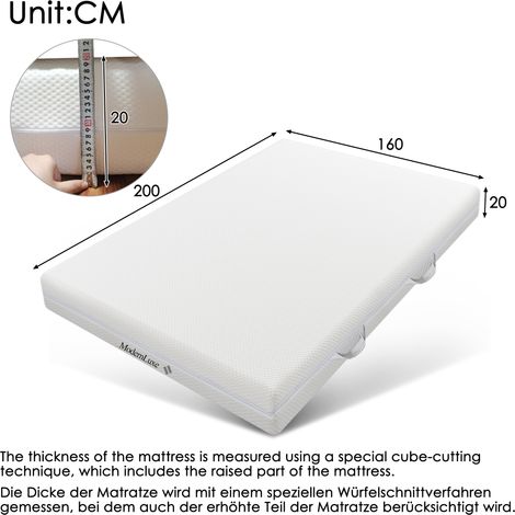 Matelas mousse froide 160x200, épaisseur 20cm, confort 7 zones, fermeté H2/H3, ergonomique avec poignées, housse lavable matelassée fibres climatiques, zip intégral. (1/5)