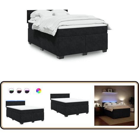 Sommier à lattes de lit avec matelas Noir 140x200 cm Velours - Lit Double - Lit Design - Lit Moderne - Lit Capitonné - Sommier Tapissier