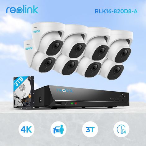 Reolink 4K Kit di Videosorveglianza IP PoE, Intelligente Rilevamento di persone e veicoli, 16CH 3TB NVR e Otto 8MP Telecamera Esterno PoE Impermeabile, Visione Notturna, Registrazione 24/7, RLK16-820D (1/5)