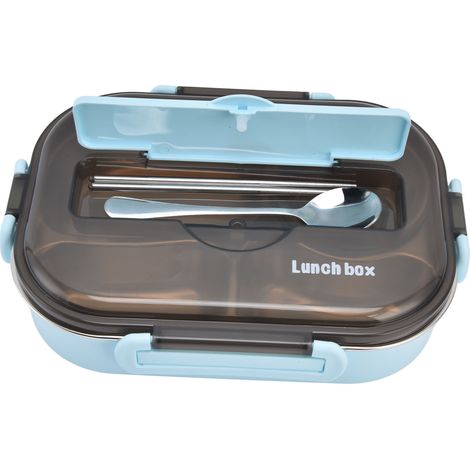 Boîte à lunch portable pour enfants en acier inoxydable 304, 1,3 l, quatre compartiments, type bento, avec bol à soupe, baguettes et cuillère, bleue (1/5)
