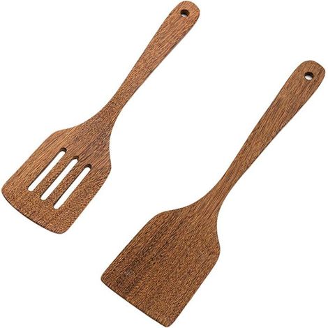 BelleRise - Ensemble de 2 casseroles en bois antiadhésives avec pelle à trois rangées et pelle à légumes - Ustensiles de cuisine légers (1/5)
