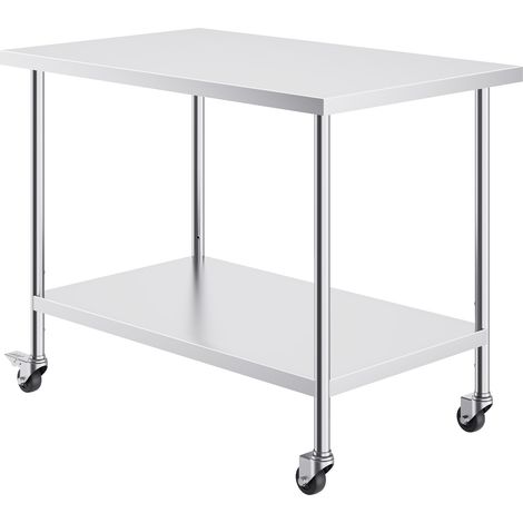 Mophorn Mesa de Trabajo de Acero Inoxidable 1219x762x954,6 mm con 4 Ruedas 3 Niveles de Altura Ajustables Mesa de Trabajo de Preparación de Alimentos Resistente para Cocina Comercial Restaurante (1/5)