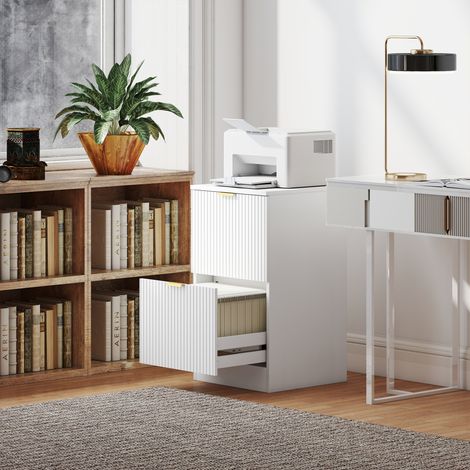 Schreibtischschubladenschrank mit 2 Schubladen, geriffelten Fronten, Aktenschrank für A4- oder Letter-Format, 40 x 40 x 71 cm, Weiß (1/5)