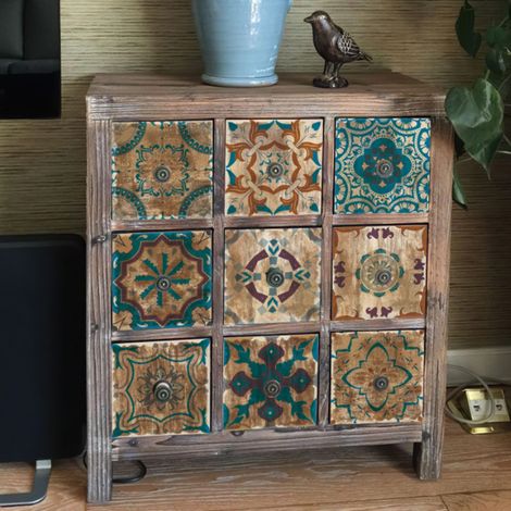 Set mit 24 kreativen Deko-Aufklebern (15 x 15 cm), im Vintage-Retro-Stil, mit kunstvollen Blumenmustern, wasserfeste Aufkleber für Badezimmermöbel und Schränke. (1/5)
