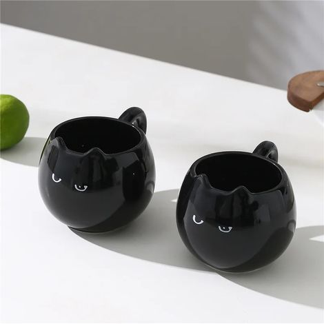 (Noir, 301-400 ml) Mug en céramique en forme de chat, mug original, 380 ml (1/5)