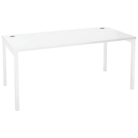 Bureau droit plateau blanc L 160 x P 80 cm, piétement métal couleur blanc - Practica - Maxiburo (1/3)