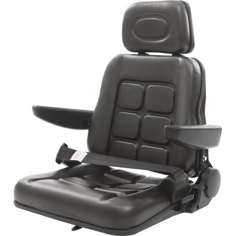 Siège de Chariot Élévateur Universel Avec Dossier Réglable Siège de Tracteur en PVC Avec Ceinture de Sécurité Auto-Rebondissante, Tondeuse à Gazon Noir Avec Appui-Tête (1/5)